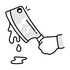 Hand holding bloody cleaver doodle icon 

