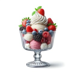 Super-Realistic Ice Cream Sundae Isolated on White Background - Ultra High Definition Image.