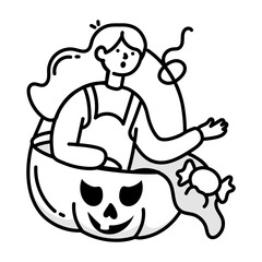 Halloween girl icon in doodle style