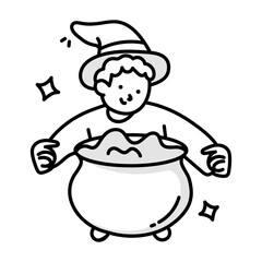 A drawing style icon of witch cauldron 

