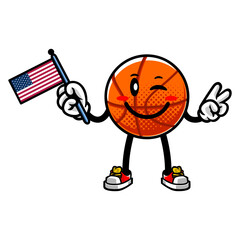 Basketball Mascot Character Holding United Stated Flag