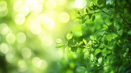 Obraz premium Radiant Spring Leaves: Sunlit green leaves in a vibrant natural setting. A bokeh effect adds depth and a sense of peaceful serenity. 