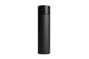 Sleek black cylindrical thermos with a lid, perfect for keeping beverages hot or cold. Modern design suitable for travel or daily use.