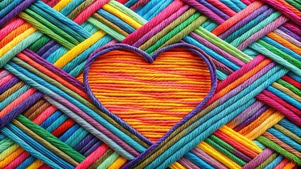 Colorful woven heart pattern made of vibrant threads, colorful, woven, heart, pattern, vibrant, threads