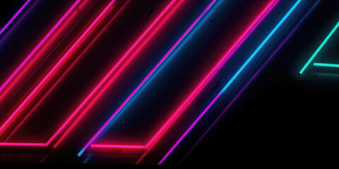 Fototapeta premium Glowing Neon Light Lines in Vibrant Colors on a Black Background. Digital Abstract Background