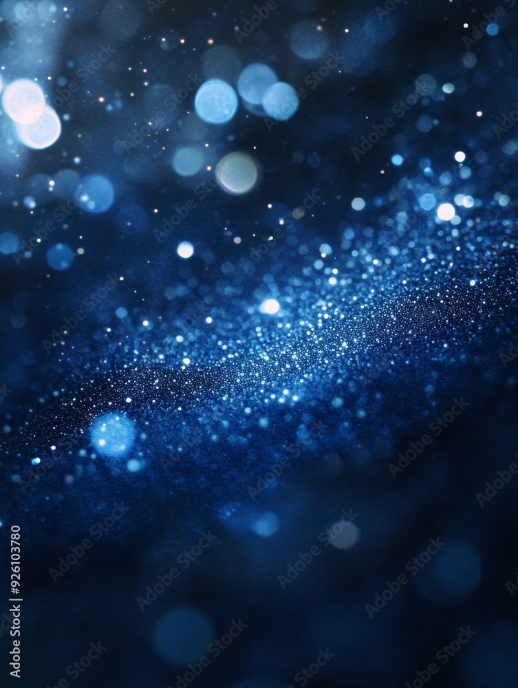 Sticker Abstract Blue Glitter and Bokeh Background - A mesmerizing abstract background featuring shimmering blue glitter with bokeh lights, symbolizing sparkle, celebration, magic, luxury, and night.