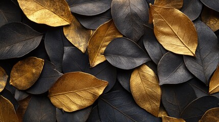 Gold and black leaves arranged. This image is ideal for websites, social media, and marketing materials.