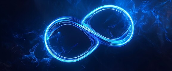 Bright blue infinity symbol on dark blue background.