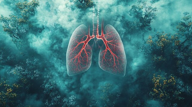 Intricate Alveoli Structure of Lungs Showcased Against Urban Smog Highlighting Health Issu
