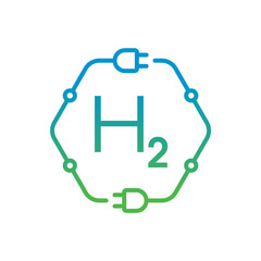 hexagon h2 and power plug concept. hydrogen energy logo