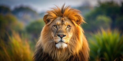 Majestic lion staring with alertness in a nature wildlife reserve , wildlife, lion, majestic, alertness, beauty