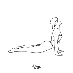 One continuous line drawing of Yoga activity vector illustration.  Yoga are combines physical postures, breathing technique, meditation, and philosophical principles. Sport theme design vector concept