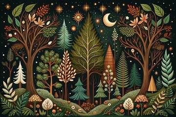 Naklejka premium DeepNatureCaptions WhimsyWoodWonder DarkEarthTones RootsOfStrength RealisticIllustrations AtmosphericMoods EarthyColors SeasonalVibes WhimsicalForest DelicateLineWork PowerfulSymbolism