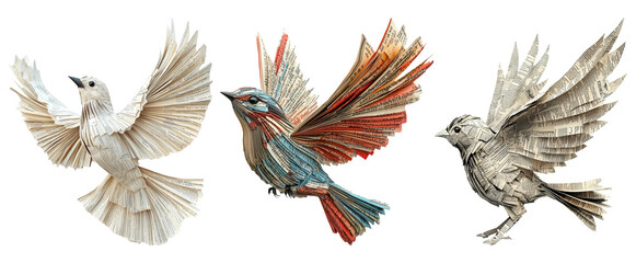 Obraz premium Vintage bird illustrations set isolated on transparent background