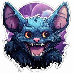 Cheerful Blue Bat with Big Ears and Happy Expression, Halloween Cartoon