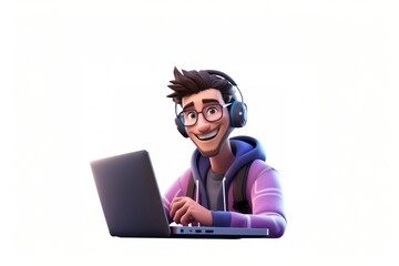 Headphones computer cartoon laptop.