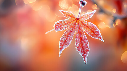maple leaf covered in frost with a blurred autumn background frost nature cold fall orange red plant season tree leaf foliage color change leaves october november december winter wallpaper background