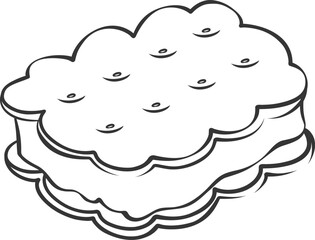 Ice cream sandwich icon, doodle gelato cookies. Funny retro sketch of serving gelato between two biscuits. Traditional American snack, candy mascot, hand drawn ice cream icon vector illustration