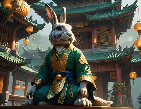 rabbit Chinese zodiac ancient Background