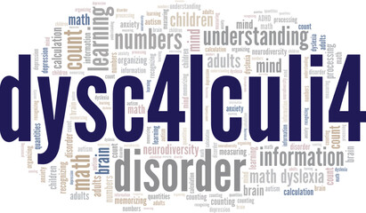 Obraz premium Dyscalculia: Math Dyslexia word cloud conceptual design isolated on white background.