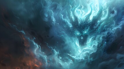 Blue Fire Demon Face in Smoke.
