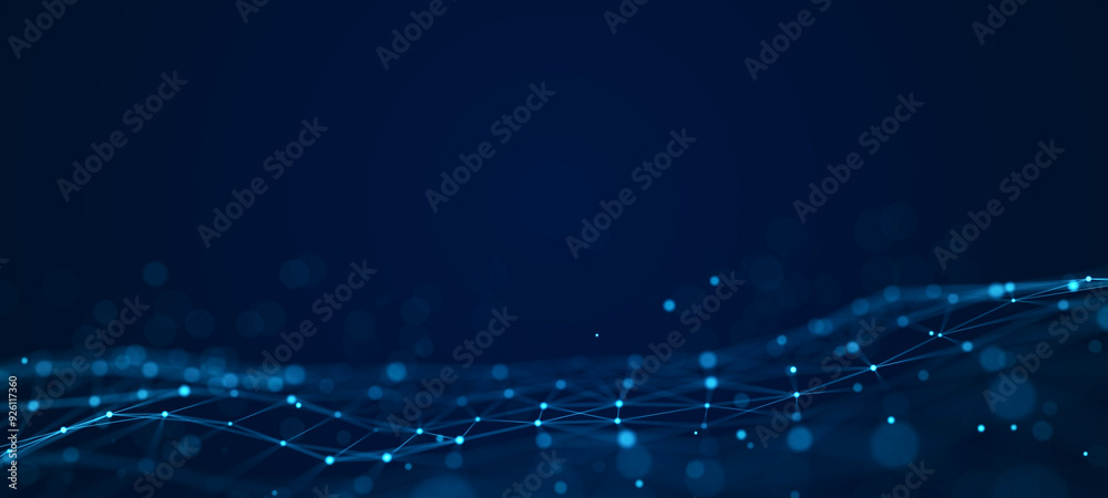 Poster Technological background from dots and lines. Big data visualization. 3D rendering.