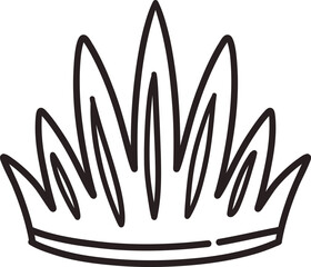 Crown hand drawn doodle line icon. Simple monochrome sketch of classic tiara for head of royal person or winner, medieval crown with teeth and royalty emblem in doodle style vector illustration