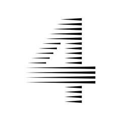 Number 4 with Motion Speed Lines Pattern Isolated On White Background