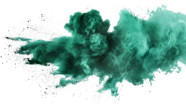 green emerald dust explosion on white background