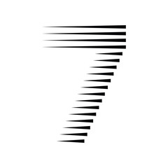 Number 7 with Motion Speed Lines Pattern Isolated On White Background