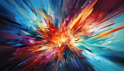 A vibrant burst of energy with jagged lines and sharp angles in a dynamic composition illustration