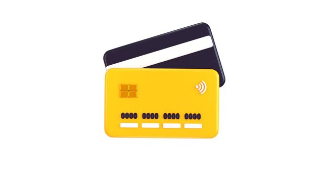 3D credit card icon animation concept of send payment for online shopping, online payment debit card 3d animation