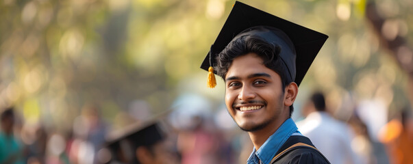 Graduate student smiling in cap at ceremony