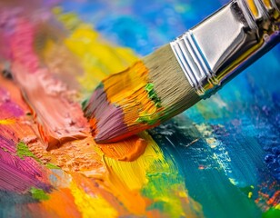 Fototapeta premium Paintbrush applying color to a canvas, representing artistry, creativity, and painting techniques.