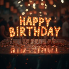 Napis w języku angielskim - happy birtday. Używany jako kartka życzeniowa na urodziny.