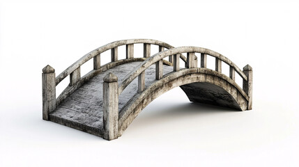 Rustic Wooden Bridge Isolated on White