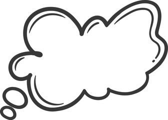 Speech bubble of cloud shape line icon. Hand drawn retro empty balloon of thinking character. Thoughts, reflections, dreams mascot, outline cloud box icon in comic book style vector illustration