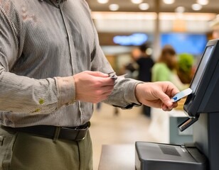 Obraz premium Person making a purchase at checkout, illustrating buying, transactions, and retail experience.