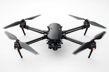 Professional drone with camera is hovering, ready to film