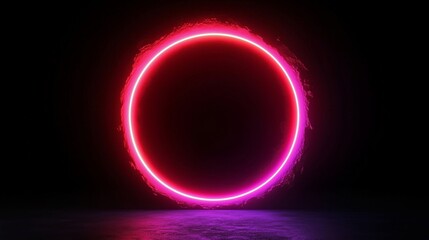A Surreal Glowing Circle with Neon Light Effects in Darkness