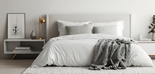 Blank white bed with pillows mockup, side view