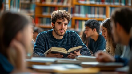 Young man reading a book in a