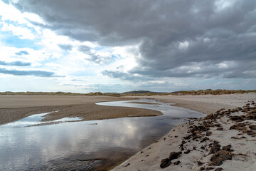The stream that flows from Sheskinmore Nature Reserve to Ballinravey Strand between Ardara and Portnoo in Donegal - Ireland