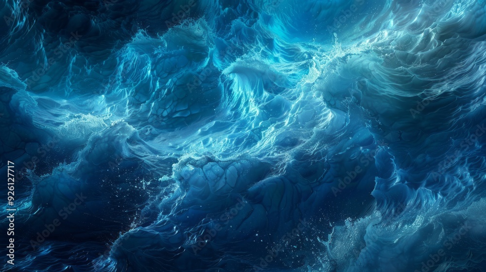 Aufkleber vibrant waves churn in shades of blue, white froth sparkling under the soft light of dusk, creating 