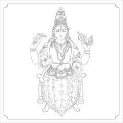 Hindu Goddess  Kumavatara outline vector illustration