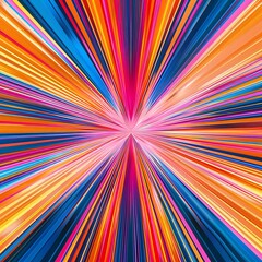 Obraz premium A bold, vibrant wallpaper with a radial burst of bright colors, including orange, pink, and blue, radiating from the center outward. 8k UHD, suitable for high-quality printing or digital display. 