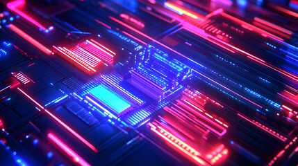 Digital technology metaverse neon blue pink background, cyber information, abstract speed connect communication, innovation future meta tech, internet network connection, Ai big data, illustration