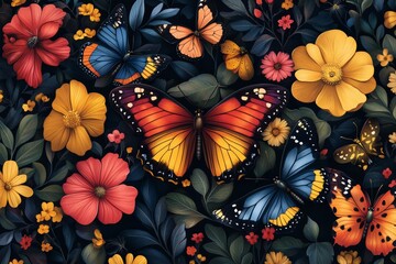 A pattern featuring a vibrant collection of colorful butterflies. Generative AI