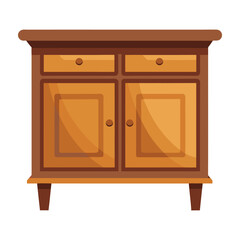 Illustration of Wooden Sideboard on white