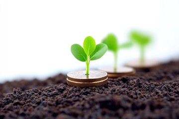 Plant growth on coin on white background business start idea and business building to success with generative ai